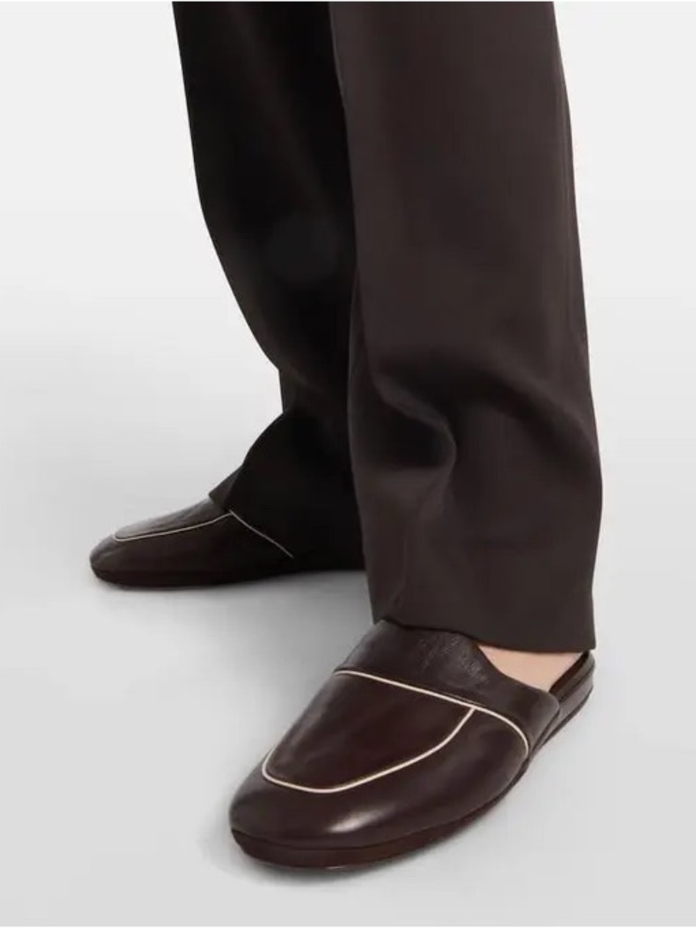 The Row Beck Leather Mules in Chocolate Brown